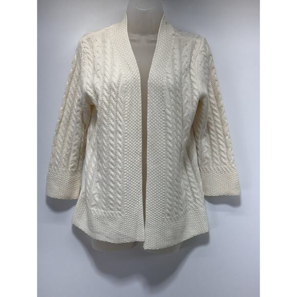 Croft & Barrow Ivory Cable Knit Open Front Cardigan Sweater Long Sleeve Size M - Picture 1 of 8